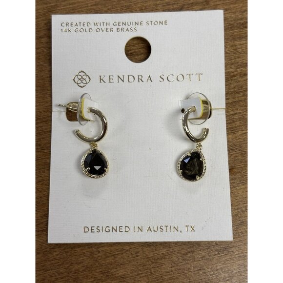 Kendra Scott Hugo Earrings Gold With Black Stone - Picture 2 of 3
